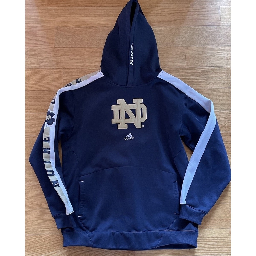 Adidas Notre Dame Adult M Fighting Irish Striped Spell Out Blue Hoodie